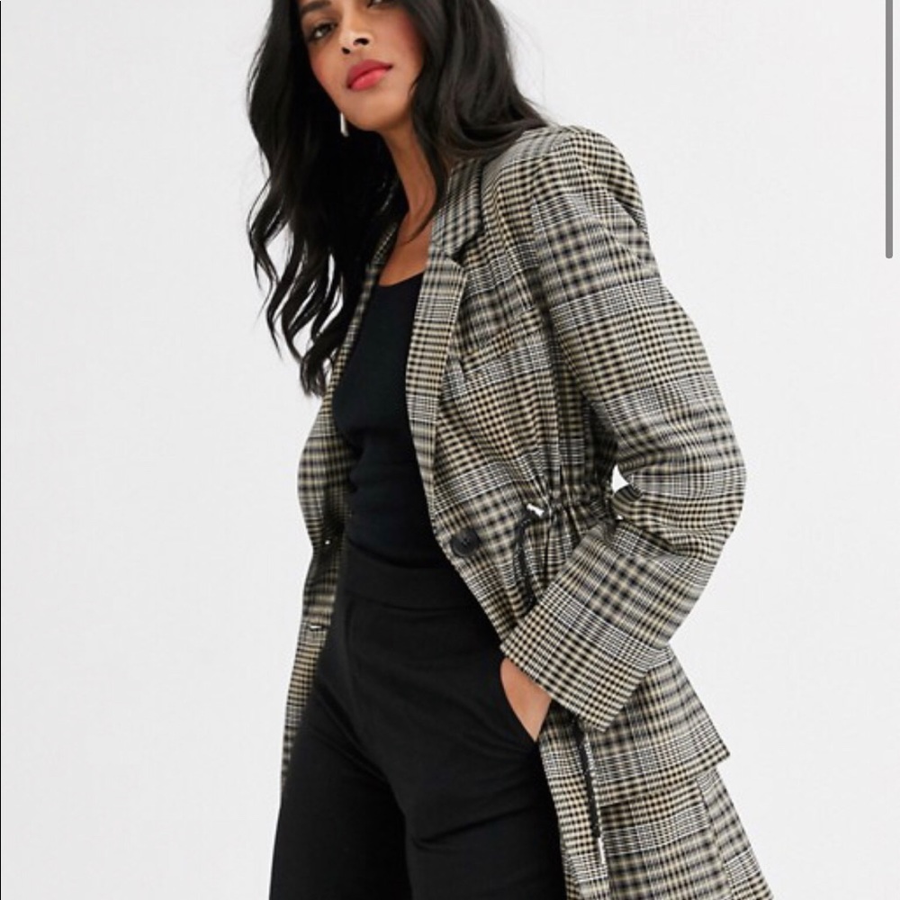 ASOS DESIGN premium checked drawstring blazer